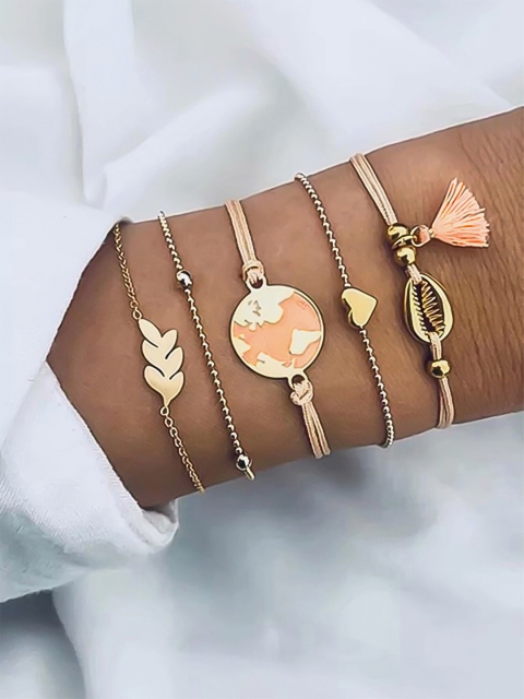 

Bellofox Set Of 5 Women Gold-Toned & White Charm Bracelet