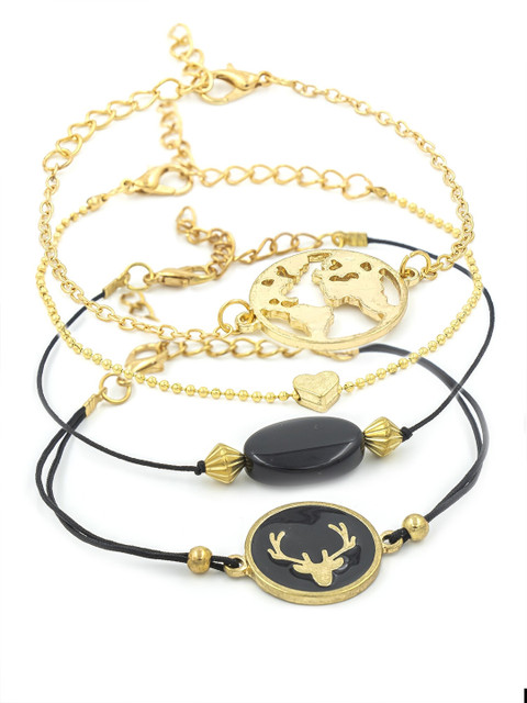 

Bellofox Set Of 5 Women Gold-Toned & Black Charm Bracelet