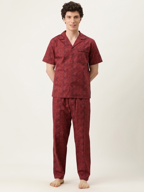 

IVOC Men Rust & Navy Blue Printed Night suit