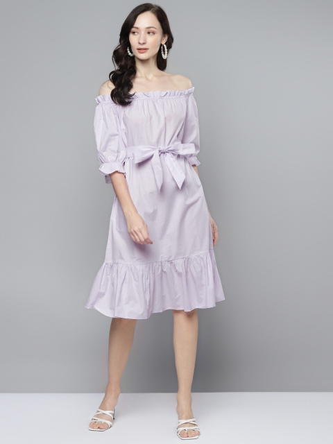 

Femella Purple Off-Shoulder Pure Cotton A-Line Midi Dress