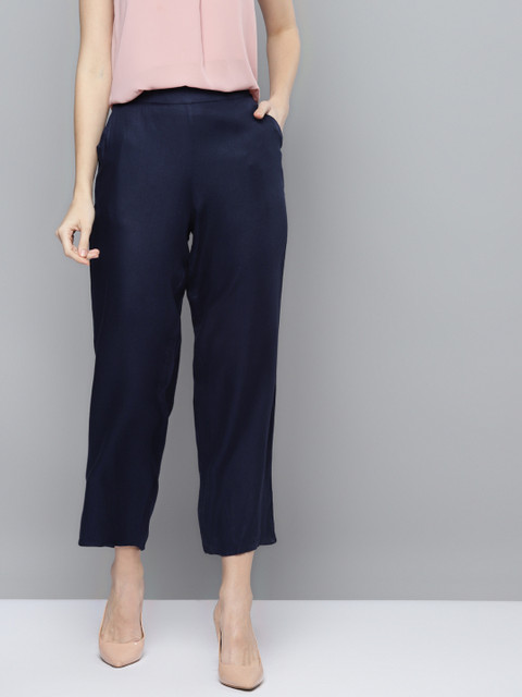 

Femella Women Navy Blue Straight Fit Formal Trousers