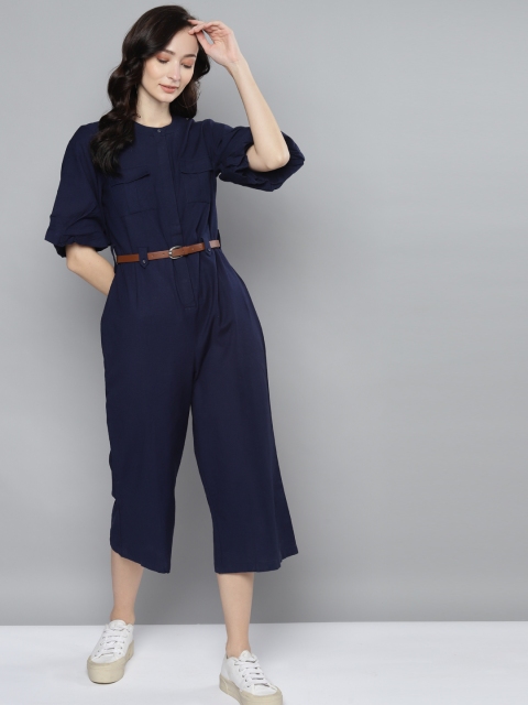 

Femella Navy Blue Solid Basic Jumpsuit