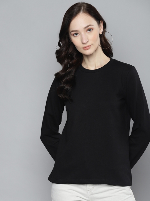 

Femella Women Black Crew Neck Sweatshirt