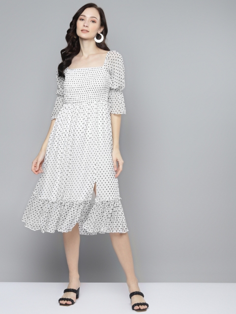 

Femella White & Black Polka Dotted Dress
