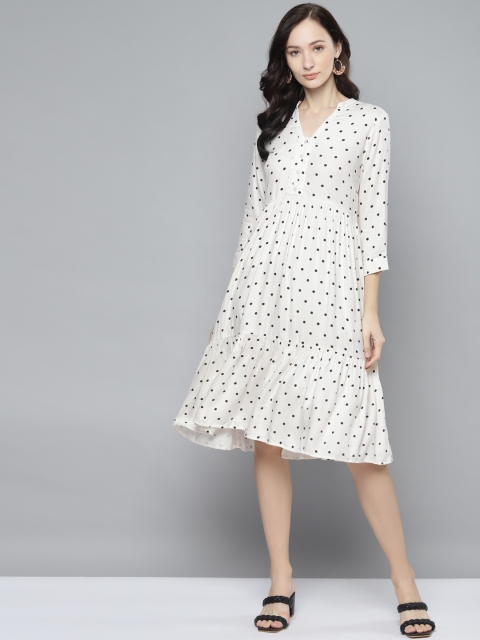 

Femella White Polka dot tiered Midi dress