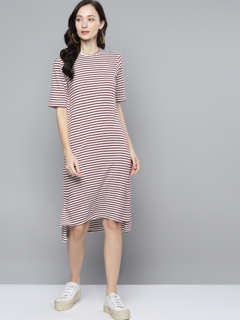 

Femella White & Maroon Striped T-shirt Dress