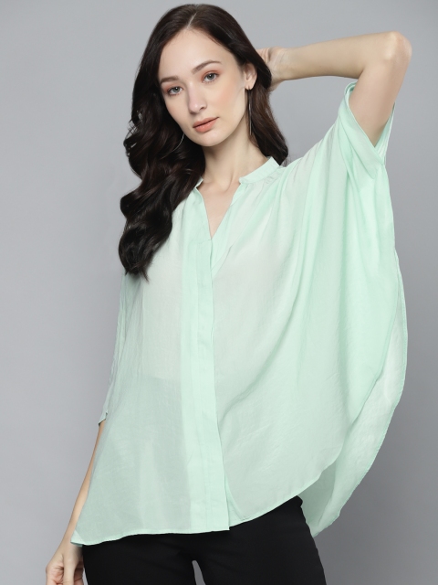 

Femella Women Green Solid Oversized Shirt Style Top