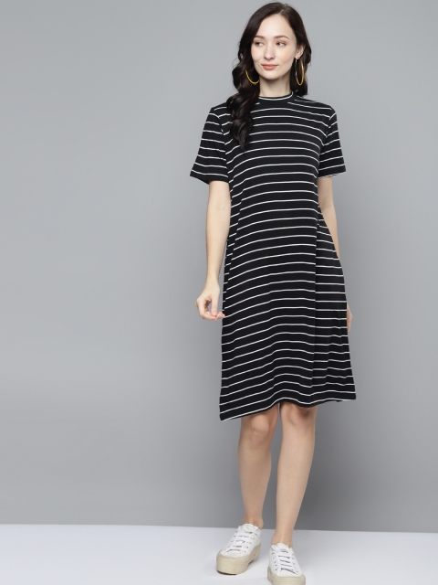 

Femella Black & White Striped Round Neck T-shirt Dress