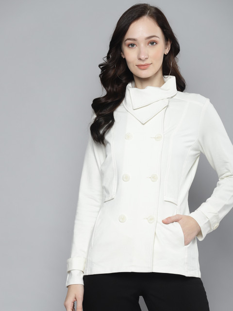 

Femella Women Off White Fleece Tailored Jacket