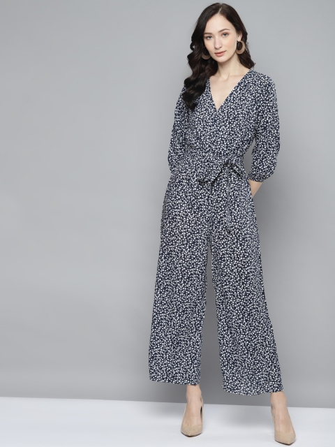 

Femella Navy Blue Printed Basic Jumpsuit