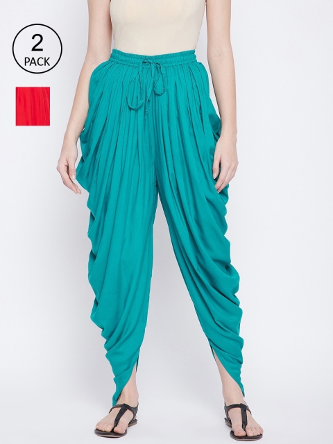 

TULIP 21 Women Pack Of 2 Solid Cowl Dhoti, Turquoise blue