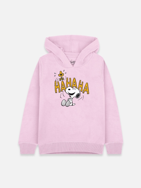 

Kids Ville Girls Pink Peanuts Printed Hooded Sweatshirt