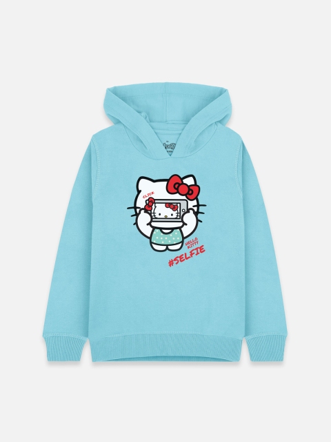 

Kids Ville Girls Blue & White Hello Kitty Printed Hooded Sweatshirt