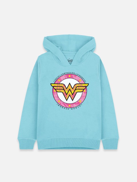 

Kids Ville Girls Blue Wonder Woman Printed Hooded Sweatshirt