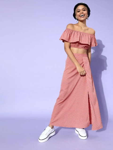 

Berrylush Women Pretty Pink Polka Dots Co-ords Dress