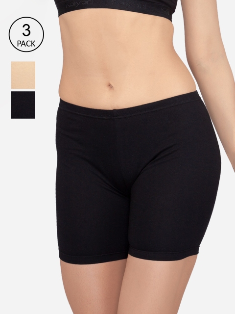 

Kalyani Pack of 3 Cotton Solid Cycling Shorts - P010, Black