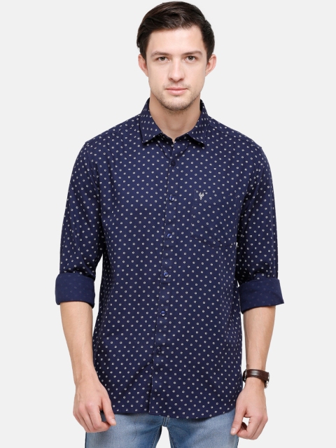 

Classic Polo Men Navy Blue Slim Fit Opaque Printed Casual Pure Cotton Shirt