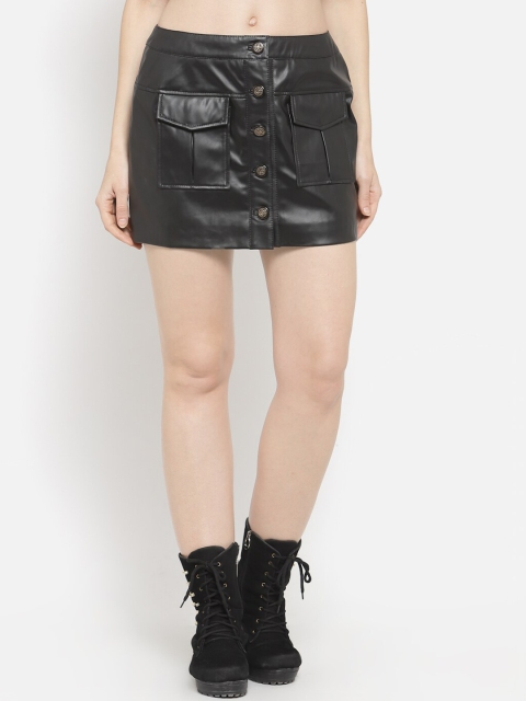 

BEAVER Women Black Solid Straight Mini Skirt