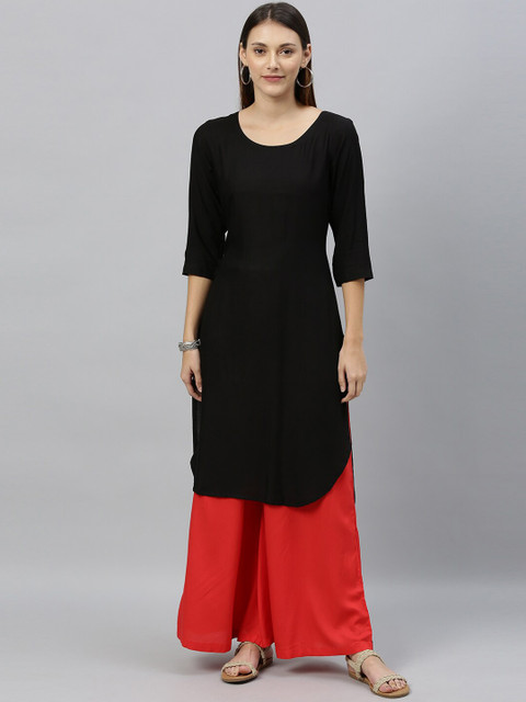 

Globon Impex Women Black Thread Work Liva Pathani Kurta