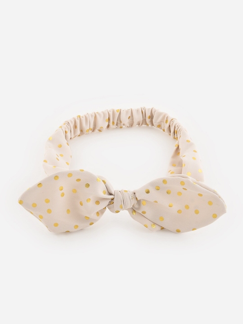 

ToniQ Women Cream-Coloured & Gold-Toned Polka Printed Elasticated Bow Head Band