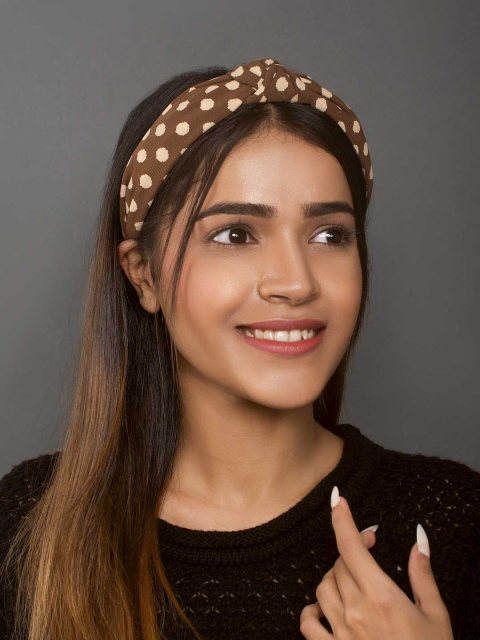 

ToniQ Women Brown & Beige Polka Dot Printed Top Knot Hair Band