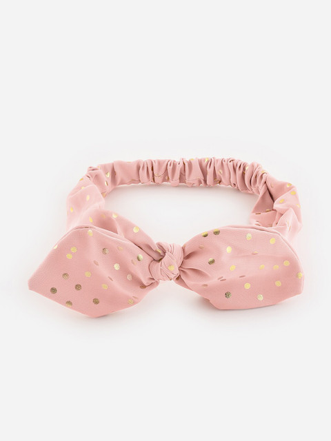 

ToniQ Women Pink & Gold-Toned Polka Printed Elasticated Bow Head Band