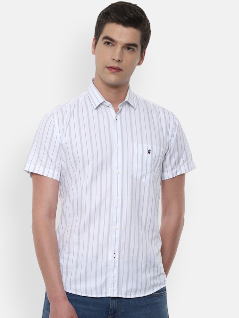 

Louis Philippe Sport Men White Slim Fit Opaque Striped Casual Pure Cotton Shirt