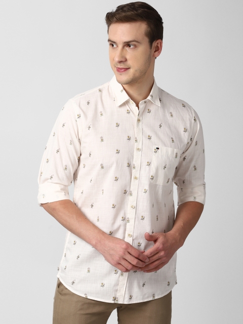

Peter England Casuals Men Cream-Coloured Slim Fit Opaque Printed Casual Pure Cotton Shirt