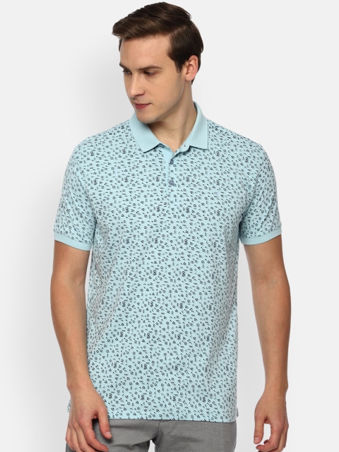 

V Dot Men Blue Printed Polo Collar Slim Fit T-shirt