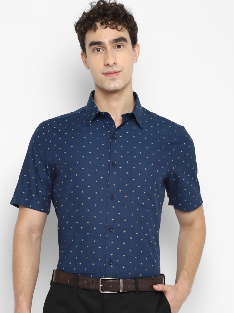

Turtle Men Blue Opaque Printed Cotton Formal Shirt
