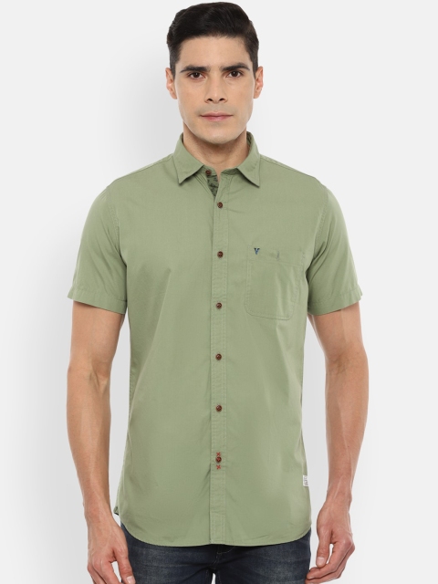

VAN HEUSEN DENIM LABS Men Green Slim Fit Opaque Casual Pure Cotton Shirt