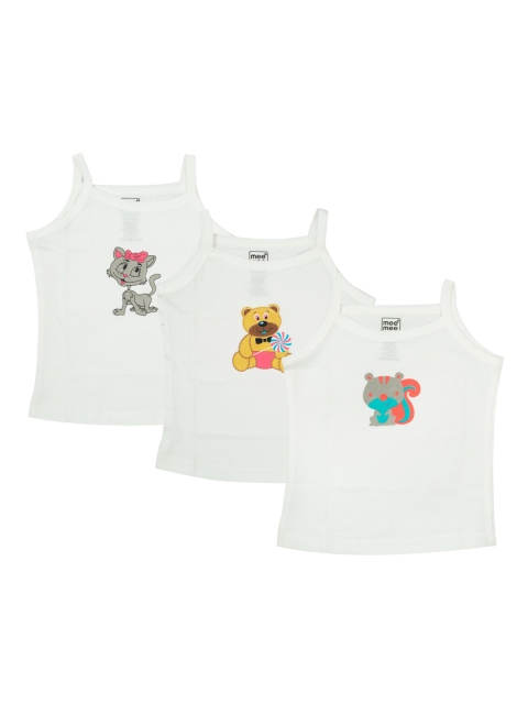

MeeMee Girls Pack Of 3 White Cotton Printed Camisole
