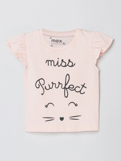 

max Girls Peach-Coloured Typography Printed T-shirt