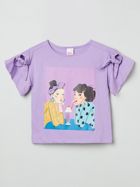 

max Girls Lavender Printed T-shirt
