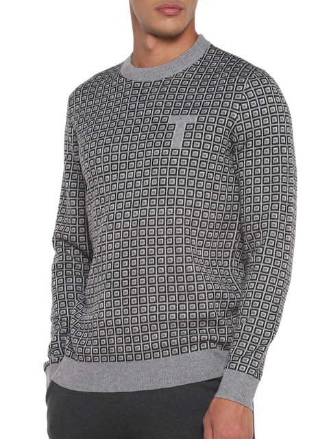 

Ted Baker Men Grey & White Printed Pullover Sweater