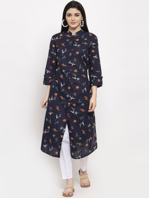

Clora Creation Women Navy Blue Floral Printed Floral Kurta