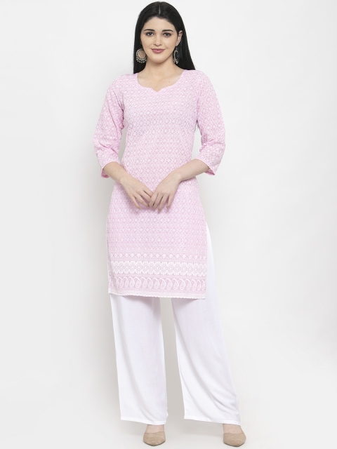 

Clora Creation Women Lavender Geometric Embroidered Chikankari Kurta