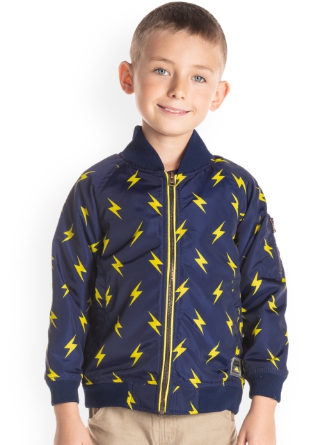 

Cherry Crumble Kids Navy Blue & Yellow Printed Windcheater Bomber Jacket