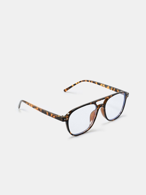 

FUZOKU Unisex Brown & Yellow Leopard Print Full Rim Rectangle Frames