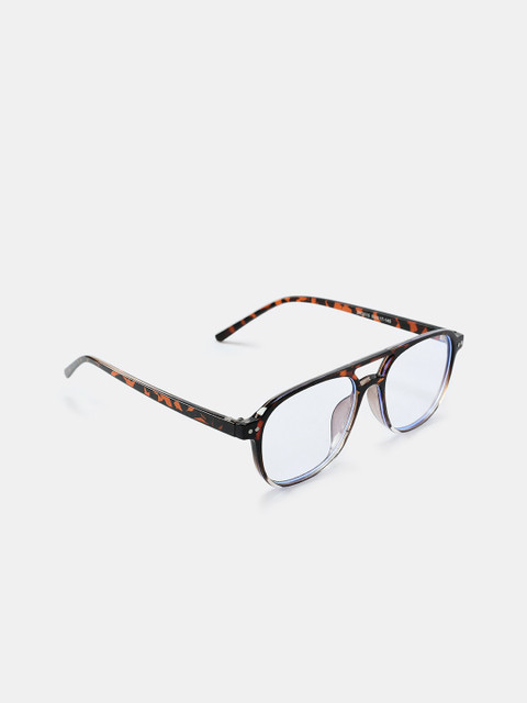 

FUZOKU Unisex Transparent & Brown Leopard Print Full Rim Rectangle Frames