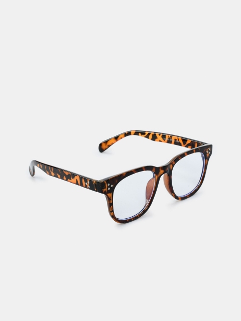 

FUZOKU Unisex Transparent & Brown Leopard Print Full Rim Square Frames
