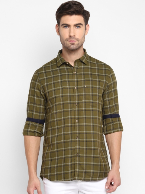 

Turtle Men Green & Navy Blue Checked Slim Fit Casual Shirt