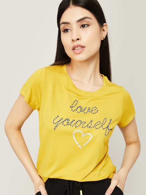 

Fame Forever by Lifestyle Women Mustard Yellow Printed T-shirt