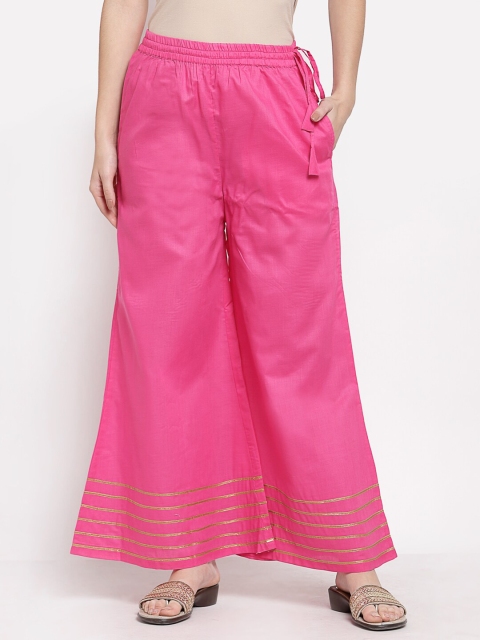 

Myshka Women Pink & Gold-Toned Knitted Cotton Ethnic Palazzos