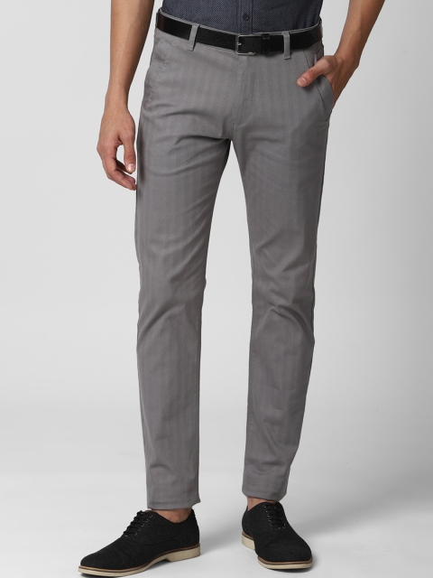 

Peter England Casuals Men Grey Textured Slim Fit Trousers