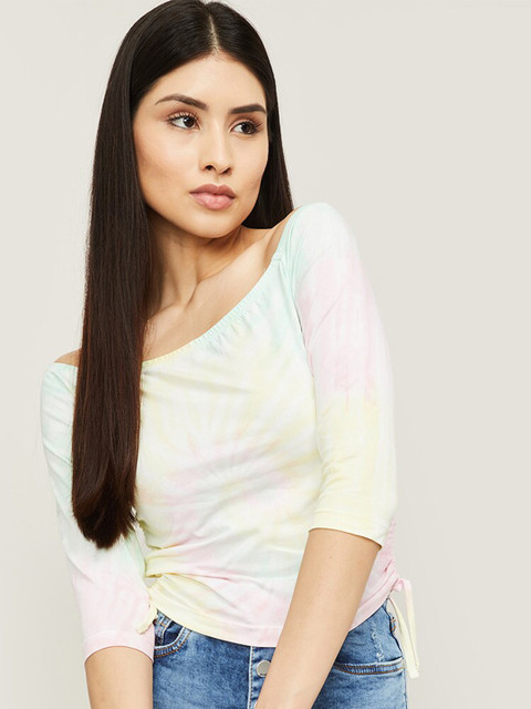 

Ginger by Lifestyle Multicoloured Tie and Dye Off-Shoulder Regular Top, Multi
