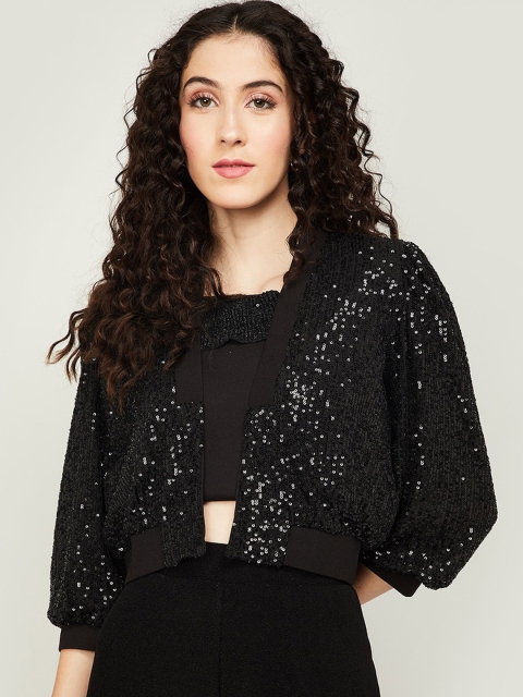

Ginger by Lifestyle Women Black Crop Bomber Jacket