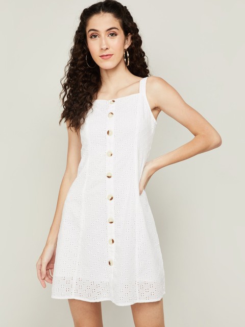 

Ginger by Lifestyle White Embroidered Cotton A-Line Dress