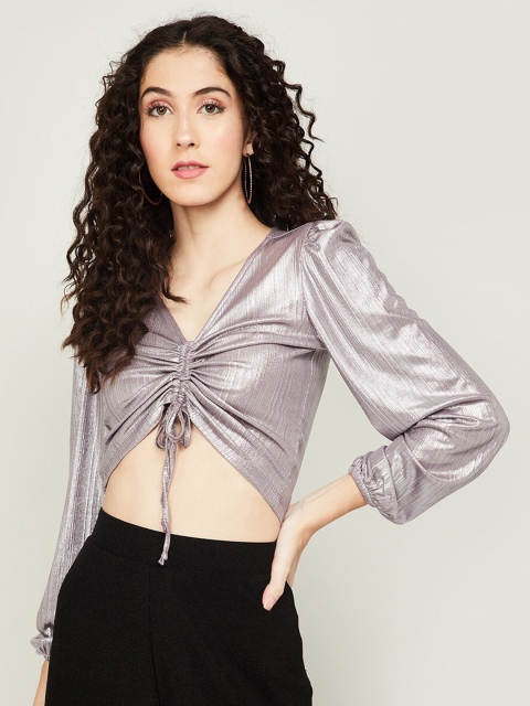 

Ginger by Lifestyle Silver-Toned Fitted Crop Top