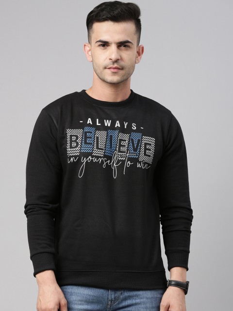 

Bushirt Men Black Printed Pure Cotton Sweatshirt